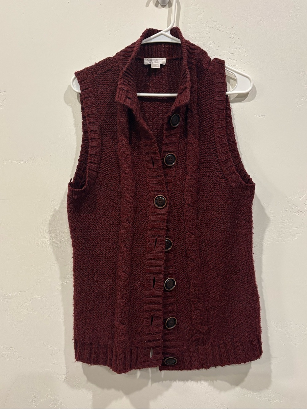 Christopher & Banks Burgundy Cable Knit Vest